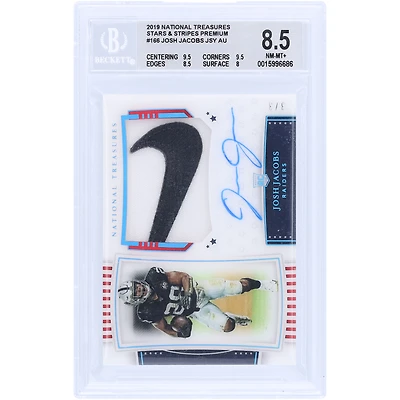 Josh Jacobs Oakland Raiders Autographed 2019 Panini National Treasures Nike Swoosh Stars & Stripes #166 #3/3 BGS Authenticated 8.5 Rookie Card - 9.5,9.5,8.5,8 Subgrades