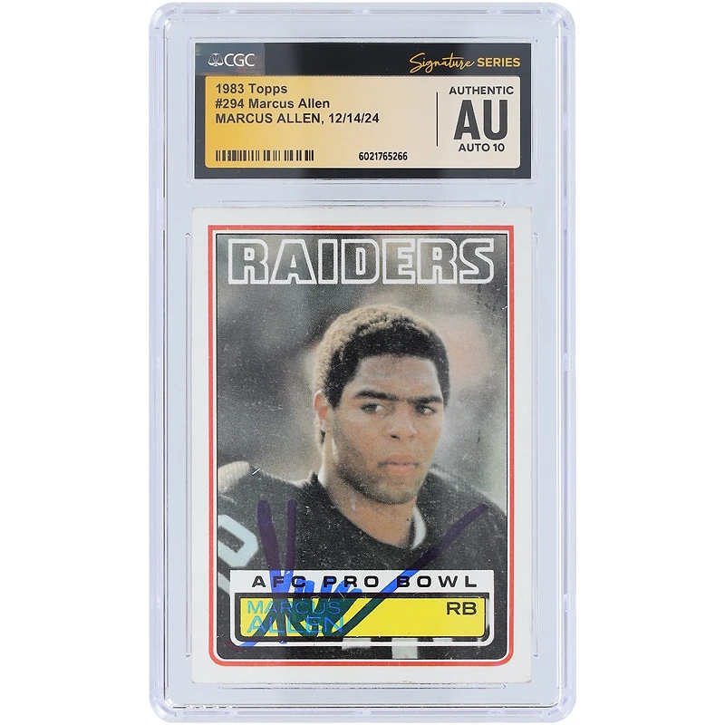 Marcus Allen Oakland Raiders Autographed 1983 Topps #294 CGC Fanatics Witnessed Authenticated Auto 10 Rookie Card 