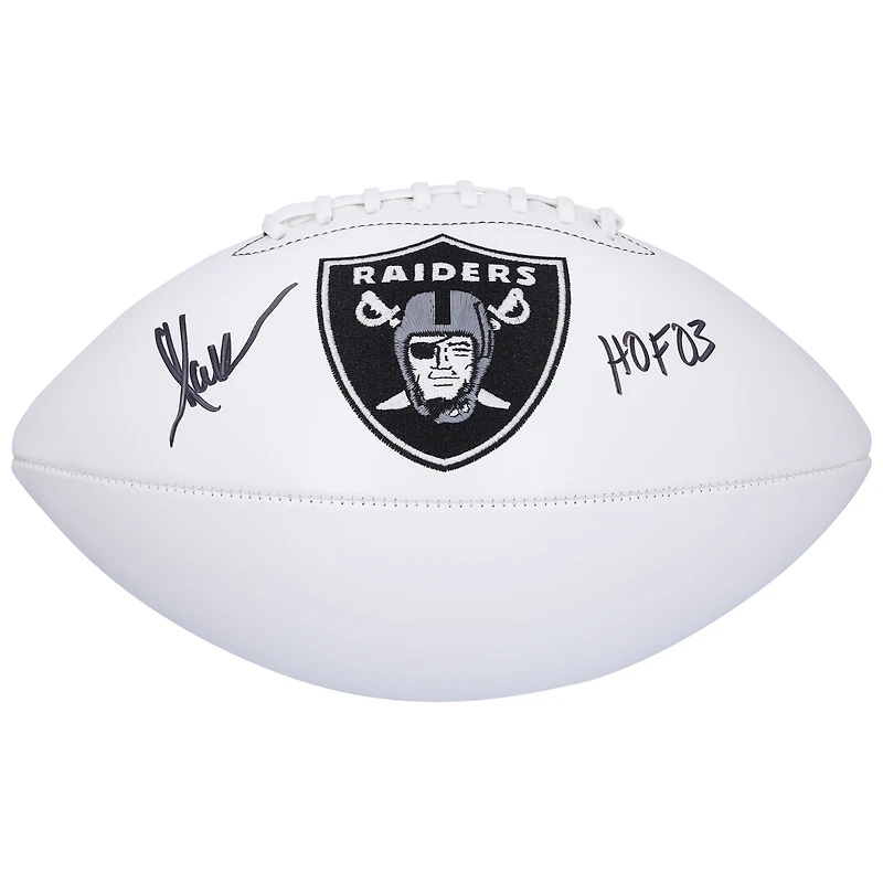 Ballon de football Wilson White Panel autographié par Marcus Allen des Oakland Raiders avec inscription « HOF 03 »