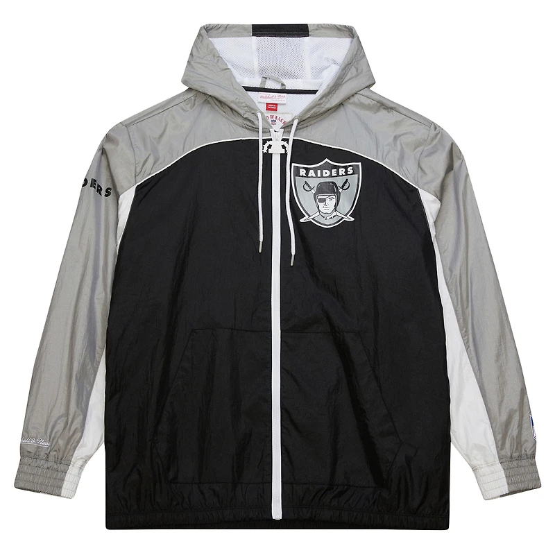 Men's Mitchell & Ness Black/Silver Oakland Raiders Big Shot Premium Full-Zip Windbreaker