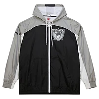 Men's Mitchell & Ness Black/Silver Oakland Raiders Big Shot Premium Full-Zip Windbreaker