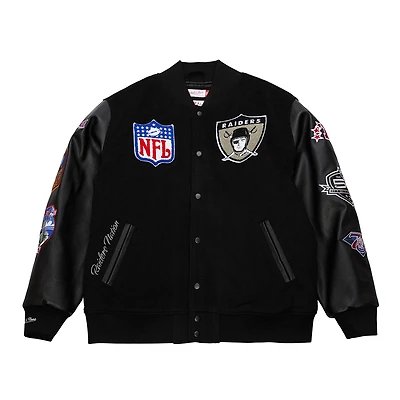 Men's Mitchell & Ness  Black Oakland Raiders Blackout Collection Vintage Logo Full-Snap Varsity Jacket