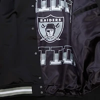 Veste zippée complète en satin noir pour homme Oakland Raiders Double Down Varsity