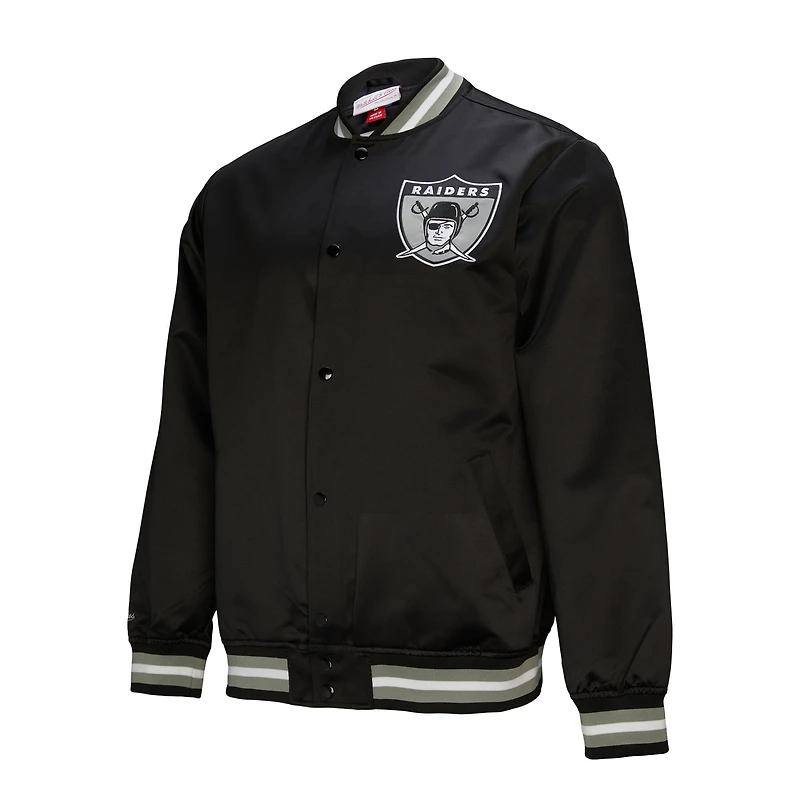 Men's Mitchell & Ness Black Oakland Raiders Double Down Satin Full-Snap Jacket
