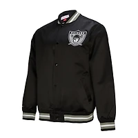Men's Mitchell & Ness Black Oakland Raiders Double Down Satin Full-Snap Jacket