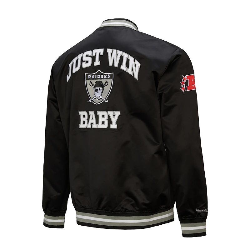 Veste zippée complète en satin noir pour homme Oakland Raiders Double Down Varsity