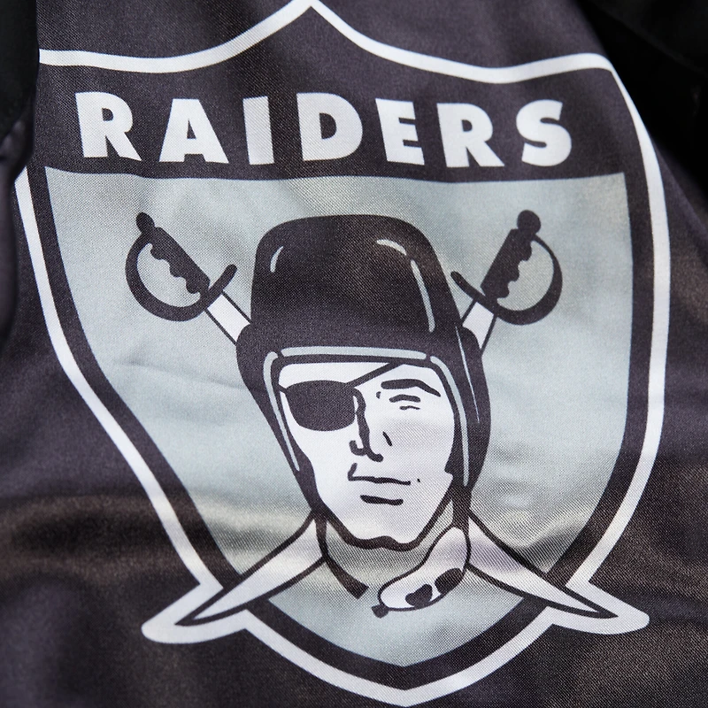 Veste zippée complète en satin noir pour homme Oakland Raiders Double Down Varsity