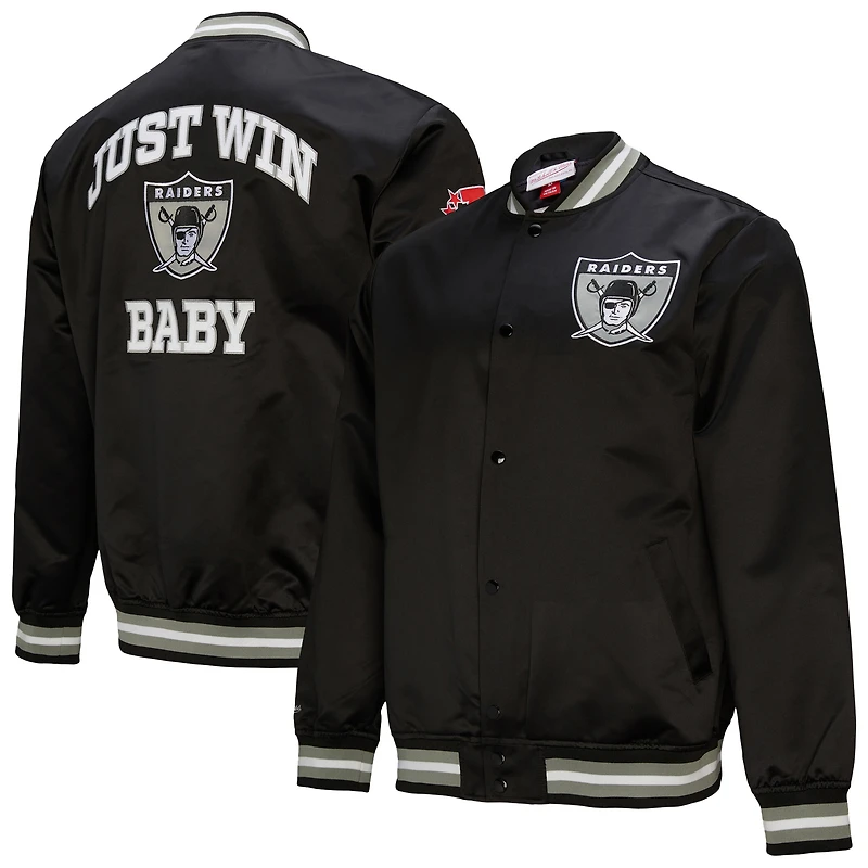 Veste zippée complète en satin noir pour homme Oakland Raiders Double Down Varsity