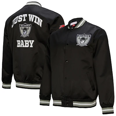 Veste zippée complète en satin noir pour homme Oakland Raiders Double Down Varsity