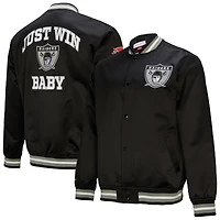 Veste zippée complète en satin noir pour homme Oakland Raiders Double Down Varsity