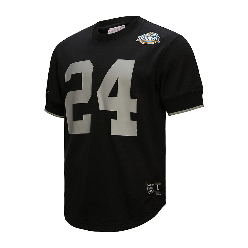 T-shirt en maille Mitchell & Ness pour homme, noir, à l'effigie de Charles Woodson, joueur retraité des Raiders d'Oakland.