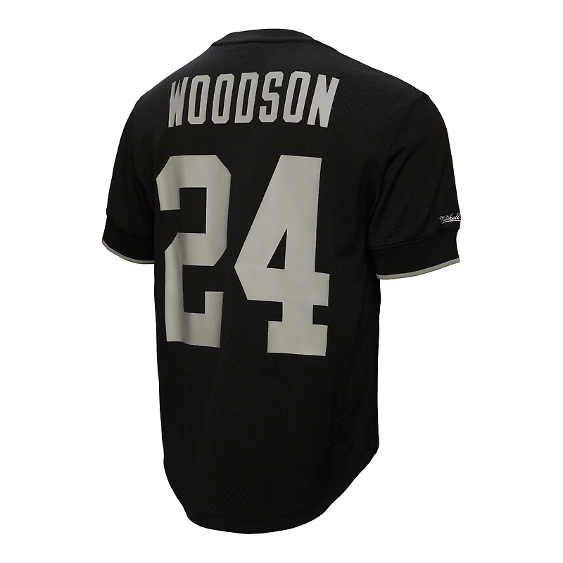 Haut en maille noir pour homme avec nom et numéro de joueur retraité des Oakland Raiders Mitchell & Ness Charles Woodson