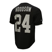Haut en maille noir pour homme avec nom et numéro de joueur retraité des Oakland Raiders Mitchell & Ness Charles Woodson