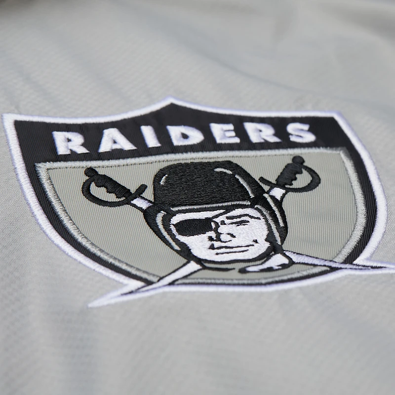 Men's Mitchell & Ness Silver/Black Oakland Raiders Tie Breaker Vintage Logo Lightweight Anorak Half-Zip Windbreaker