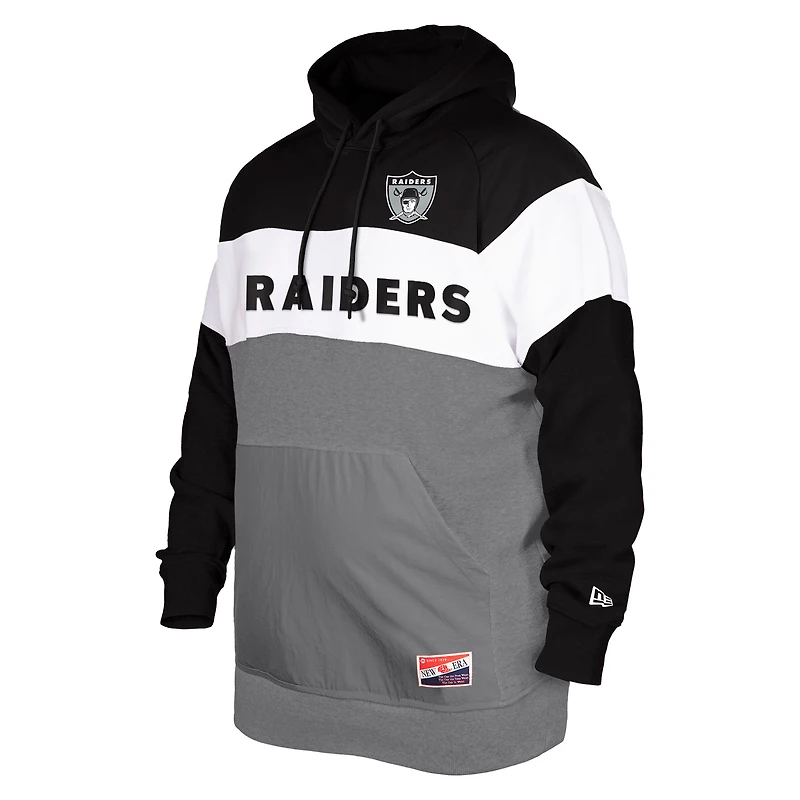 Sweat à capuche noir New Era Oakland Raiders Big & Tall Throwback Colorblock pour homme
