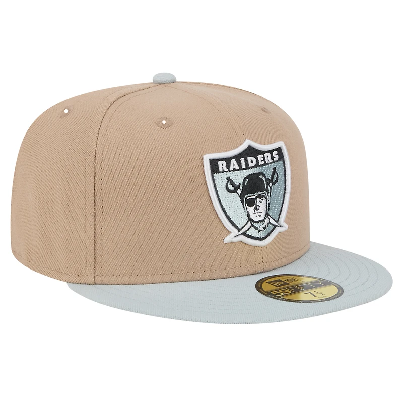 Men's New Era Tan Oakland Raiders Gridiron Classics Throwback Logo Main 59FIFTY Fitted Hat