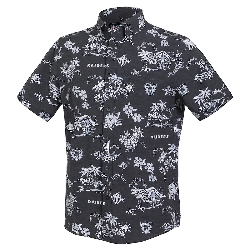 Chemise boutonnée noire rétro Kekai Performance pour homme, modèle Reyn Spooner des Oakland Raiders Gridiron Classics