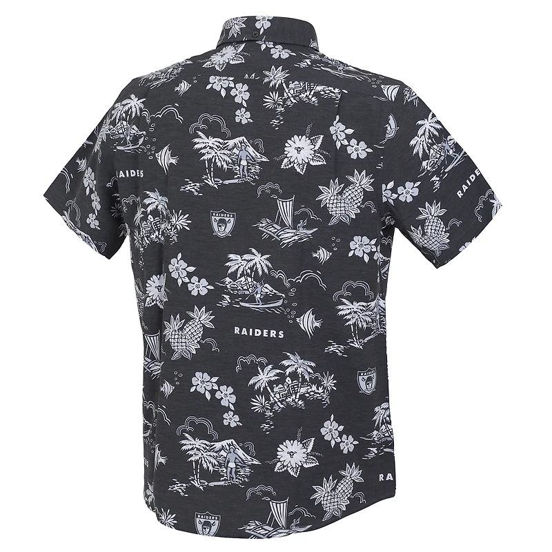 Chemise boutonnée noire rétro Kekai Performance pour homme, modèle Reyn Spooner des Oakland Raiders Gridiron Classics