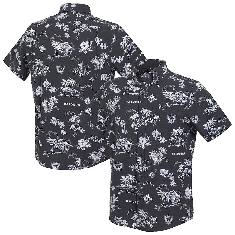 Chemise boutonnée noire rétro Kekai Performance pour homme, modèle Reyn Spooner des Oakland Raiders Gridiron Classics