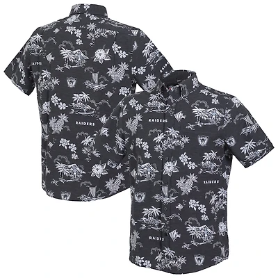 Chemise boutonnée noire rétro Kekai Performance pour homme, modèle Reyn Spooner des Oakland Raiders Gridiron Classics