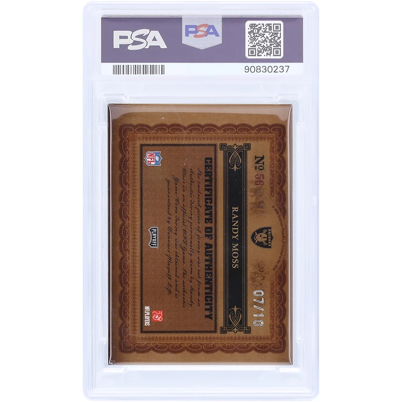 Randy Moss Oakland Raiders 2006 Playoff National Treasures GU Reebok Relic #56 #7/10 PSA Authenticated 6 Card