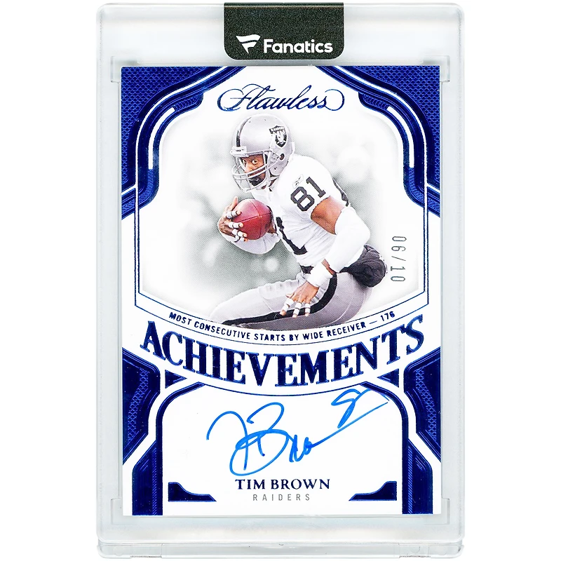 Tim Brown Oakland Raiders Autographed 2025 Panini Flawless Sapphire Achievements #FA-TBN #6/10 Card
