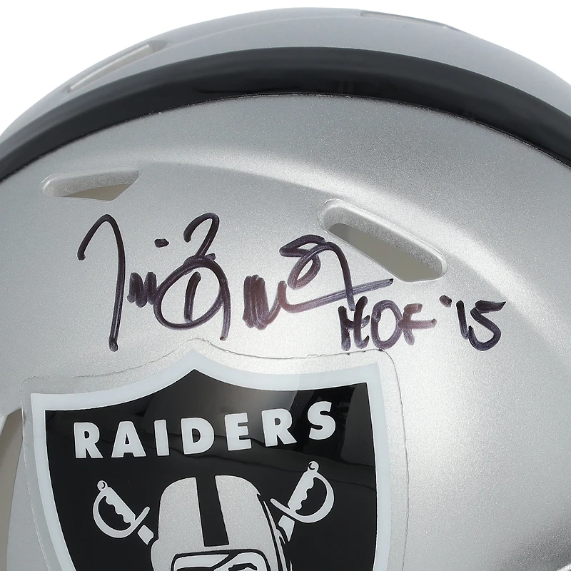 Mini-casque Riddell Speed ​​autographié par Tim Brown des Raiders d'Oakland avec inscription « HOF 2015 »