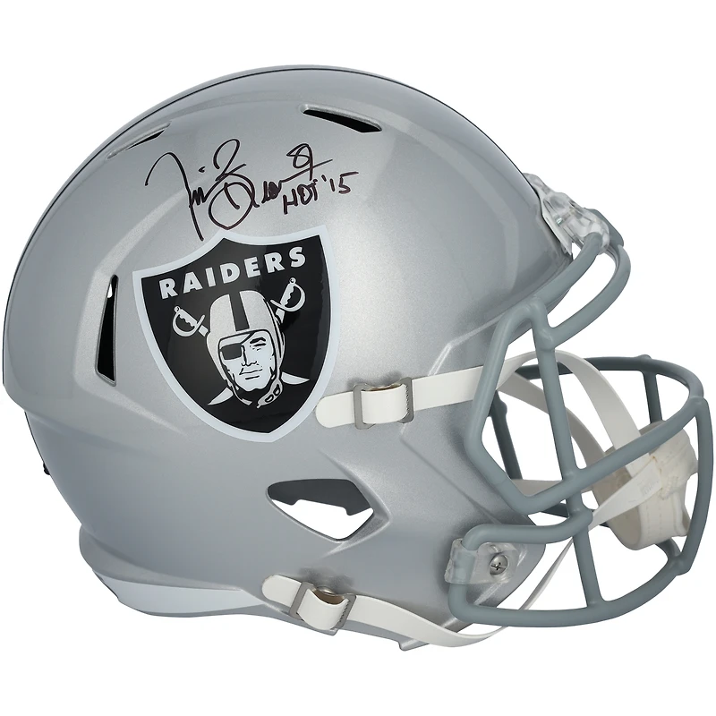 Casque Riddell Speed autographié par Tim Brown des Oakland Raiders avec inscription « HOF 15 »