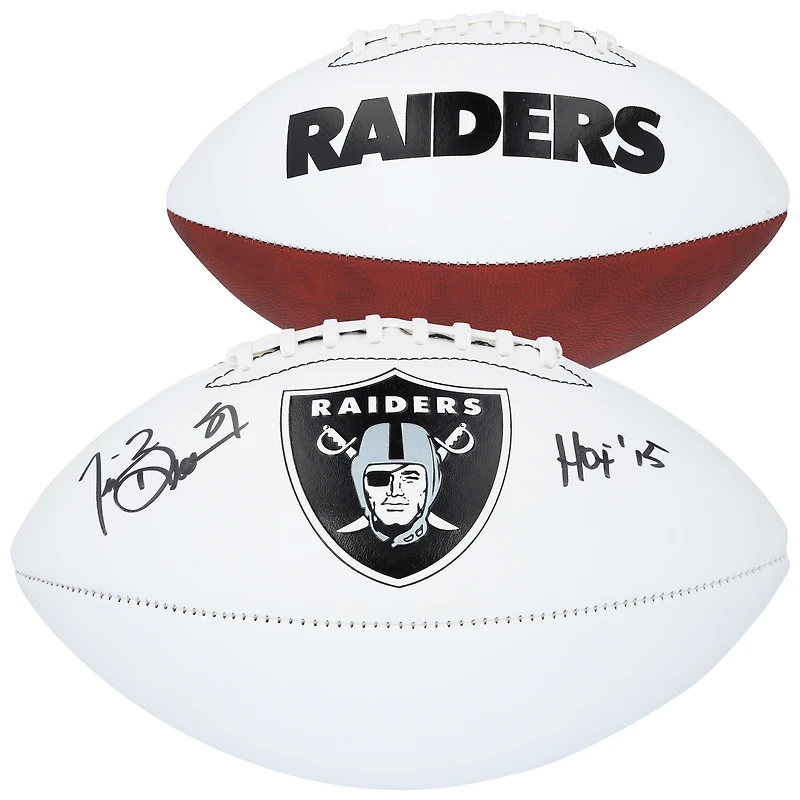Ballon de football Franklin blanc autographié par Tim Brown des Oakland Raiders avec inscription « HOF 15 »