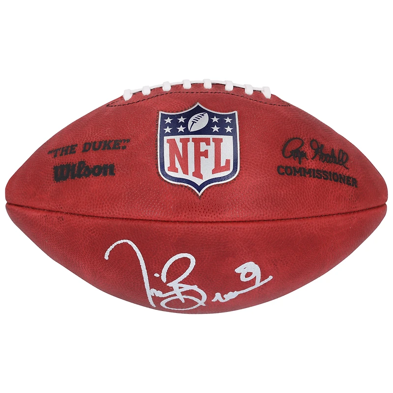 Ballon de football Wilson Duke en couleur autographié par Tim Brown des Oakland Raiders