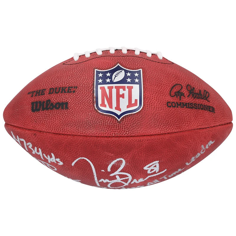 Ballon de football Wilson Duke en couleur autographié par Tim Brown des Oakland Raiders avec plusieurs inscriptions