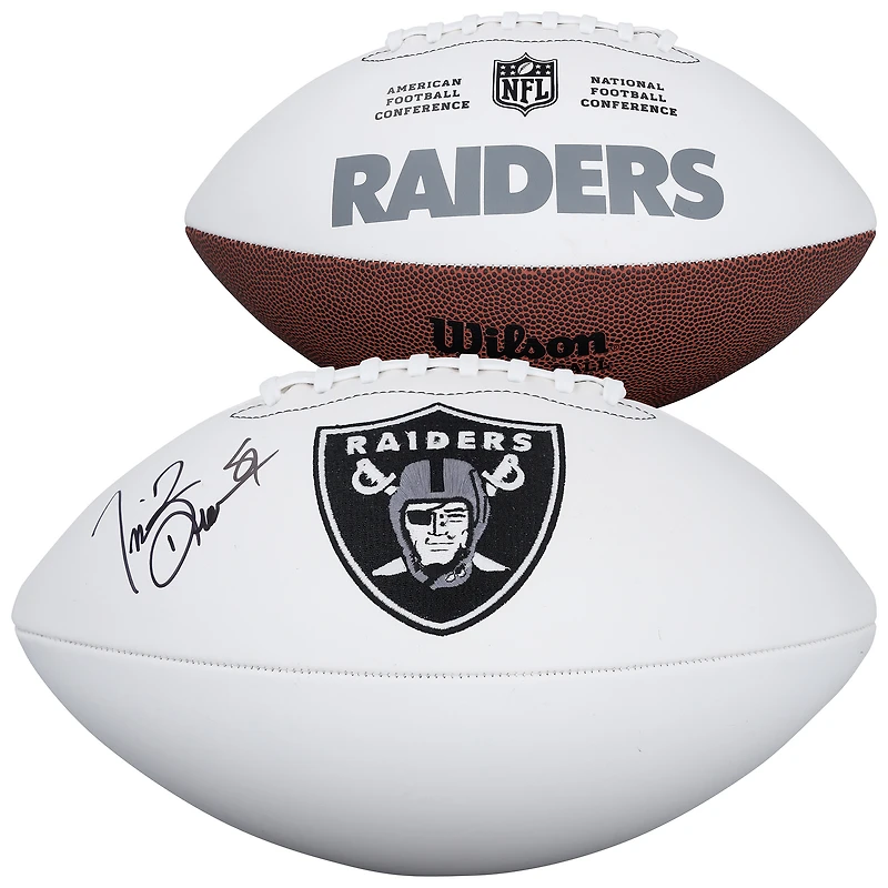 Ballon de football Wilson White Panel autographié par Tim Brown des Raiders d'Oakland