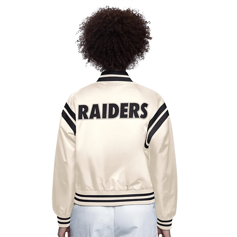 Women's Starter Cream Oakland Raiders Gridiron Classics Full Count Full-Snap Satin Jacket