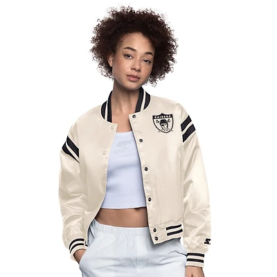 Women's Starter  Cream Oakland Raiders Gridiron Classics Full Count Full-Snap Satin Jacket
