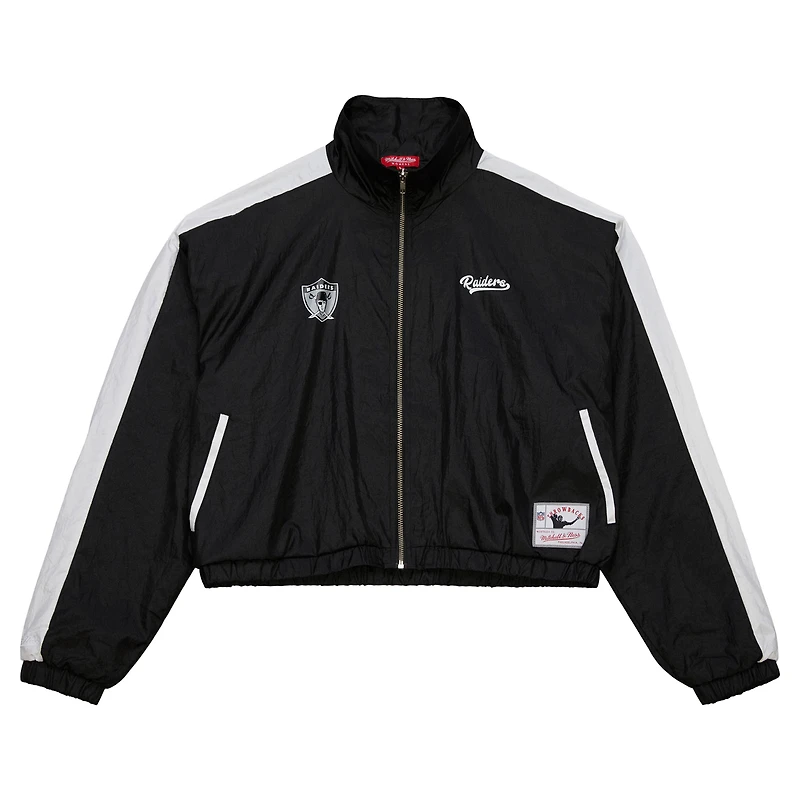 Veste courte entièrement zippée en nylon noir pour femme des Oakland Raiders de Mitchell & Ness