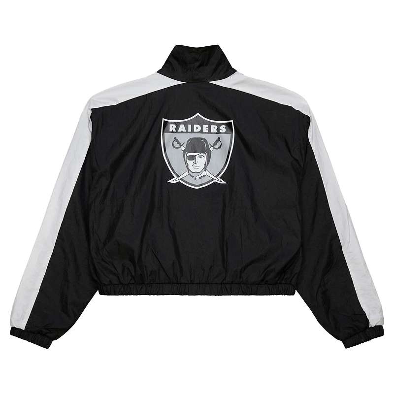 Veste courte entièrement zippée en nylon noir pour femme des Oakland Raiders de Mitchell & Ness