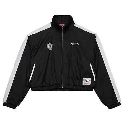 Veste courte entièrement zippée en nylon noir pour femme des Oakland Raiders de Mitchell & Ness
