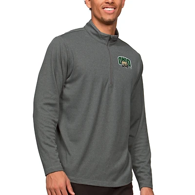 Men's Antigua Heather Charcoal Ohio Bobcats Epic Quarter-Zip Pullover Top