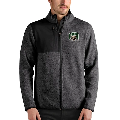 Men's Antigua Heathered Charcoal Ohio Bobcats Fortune Full-Zip Jacket