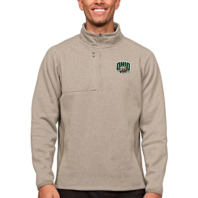 Men's Antigua Oatmeal Ohio Bobcats Course Quarter-Zip Pullover Top