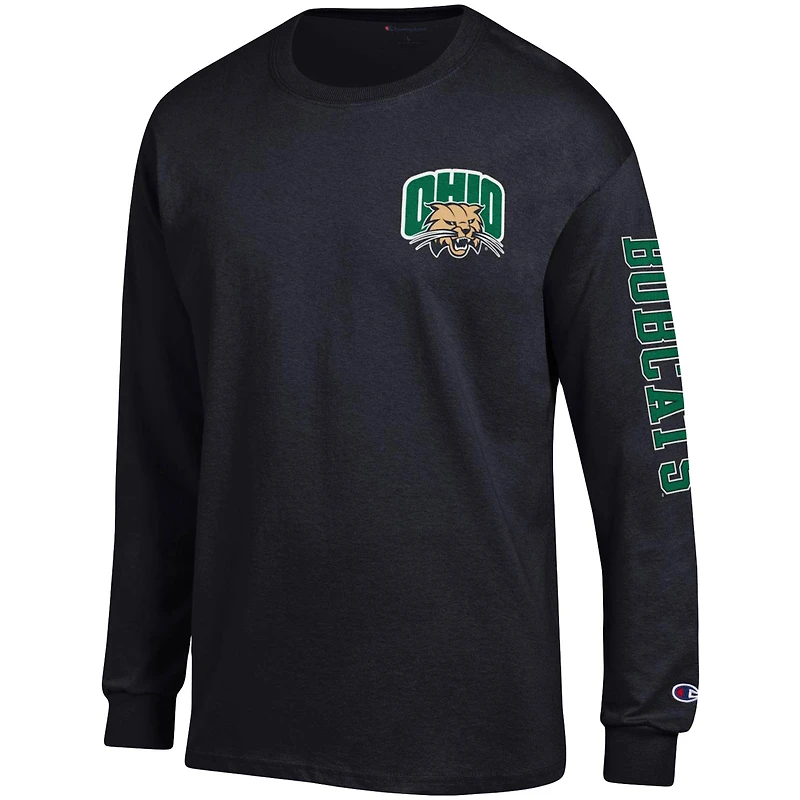 T-shirt à manches longues Champion Ohio Bobcats Team Stack pour homme, noir