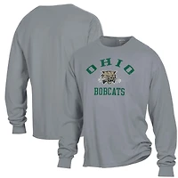Men's ComfortWash Gray Ohio Bobcats Arch Logo Garment Dyed Long Sleeve T-Shirt