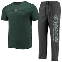 Men's Concepts Sport Heathered Charcoal/Green Ohio Bobcats Meter T-Shirt & Pants Sleep Set
