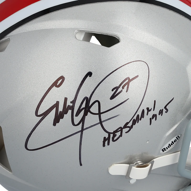 Casque Riddell Speed ​​authentique autographié par Eddie George, Ohio State Buckeyes, avec inscription « Heisman 1995 »