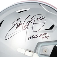 Casque miniature Riddell Speed ​​Flex autographié par Eddie George, joueur des Ohio State Buckeyes, avec inscription « Heisman 1995 ».
