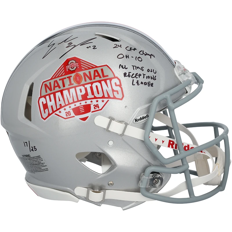 Emeka Egbuka Ohio State Buckeyes Autographed 2024 College Football Playoff National Champions Logo Riddell Speed Authentic Helmet with Multiple Inscriptions - Limited Edition of 25