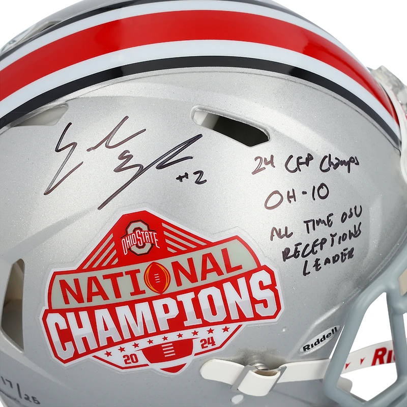 Emeka Egbuka Ohio State Buckeyes Autographed 2024 College Football Playoff National Champions Logo Riddell Speed Authentic Helmet with Multiple Inscriptions - Limited Edition of 25