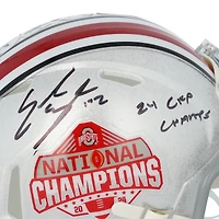 Emeka Egbuka Ohio State Buckeyes Autographed 2024 College Football Playoff National Champions Logo Riddell Speed Mini Helmet with "24 CFP Champs" Inscription 