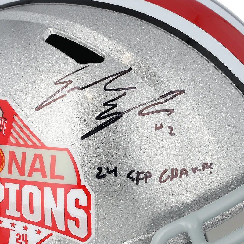 Emeka Egbuka Ohio State Buckeyes Autographed 2024 College Football Playoff National Champions Logo Riddell Speed Replica Helmet with "24 CFP Champs" Inscription