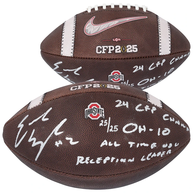 Emeka Egbuka Ohio State Buckeyes Autographed 2024 College Football Playoff National Champions Nike 2025 CFP Football with Multiple Inscriptions - Limited Edition #25/25